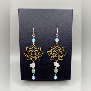 🪷Lotus Flower Rose Quartz Mint Quartz Opalite Earrings